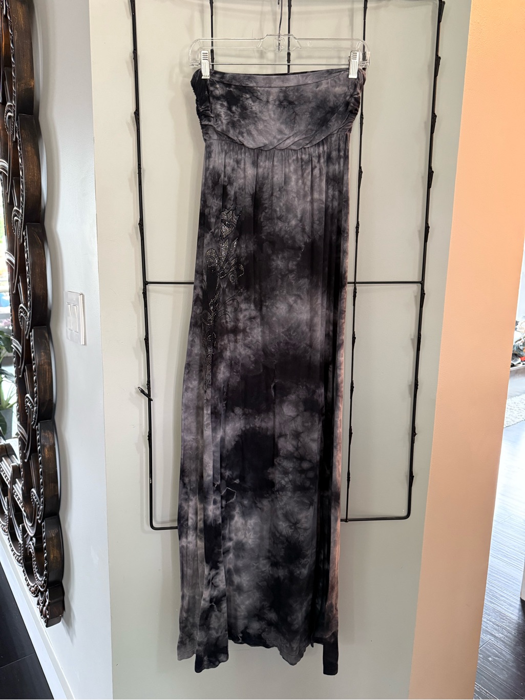 Strapless Tie-Dye Maxi Dress In Black And Gray